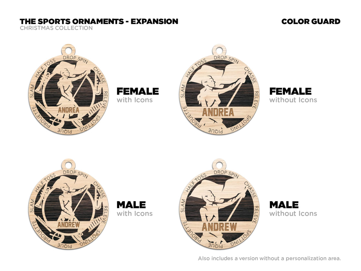Handmade 3" Custom Name Female Color Guard Ornament