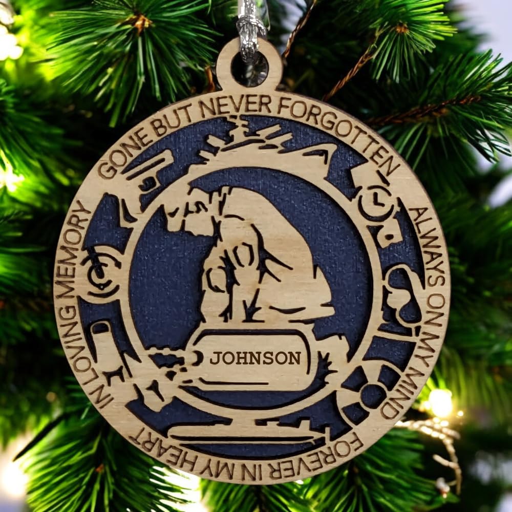 3" Navy Memorial Ornament, Kneeling, Icons, Dog Tag
