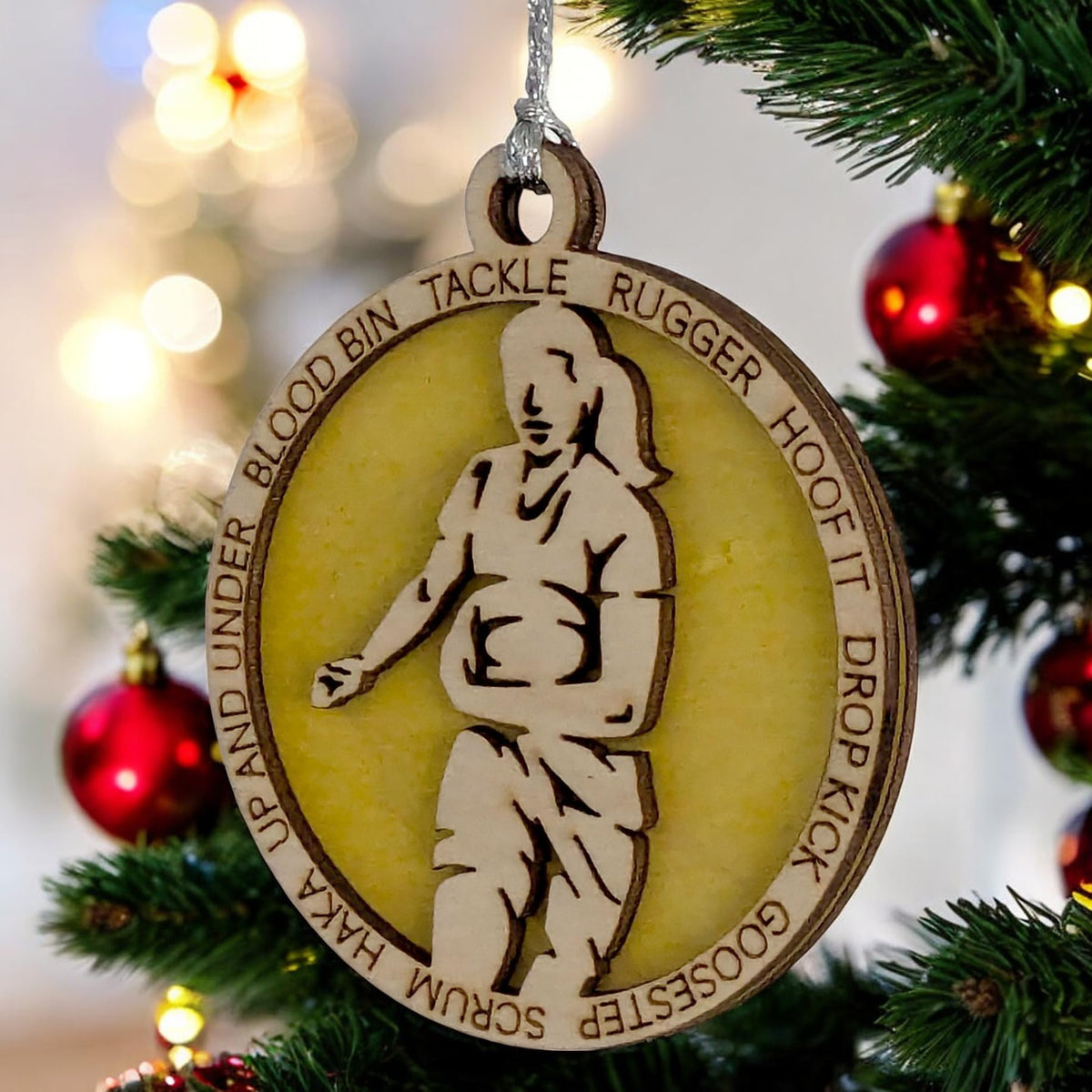 3" Female Rugby Christmas Ornament