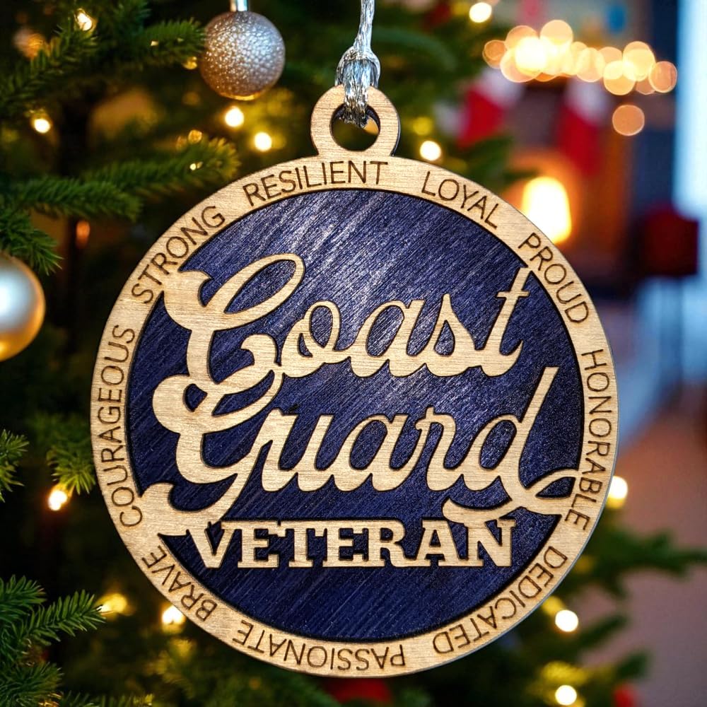 3" Coast Guard Veteran Script Ornament, Solid Blue