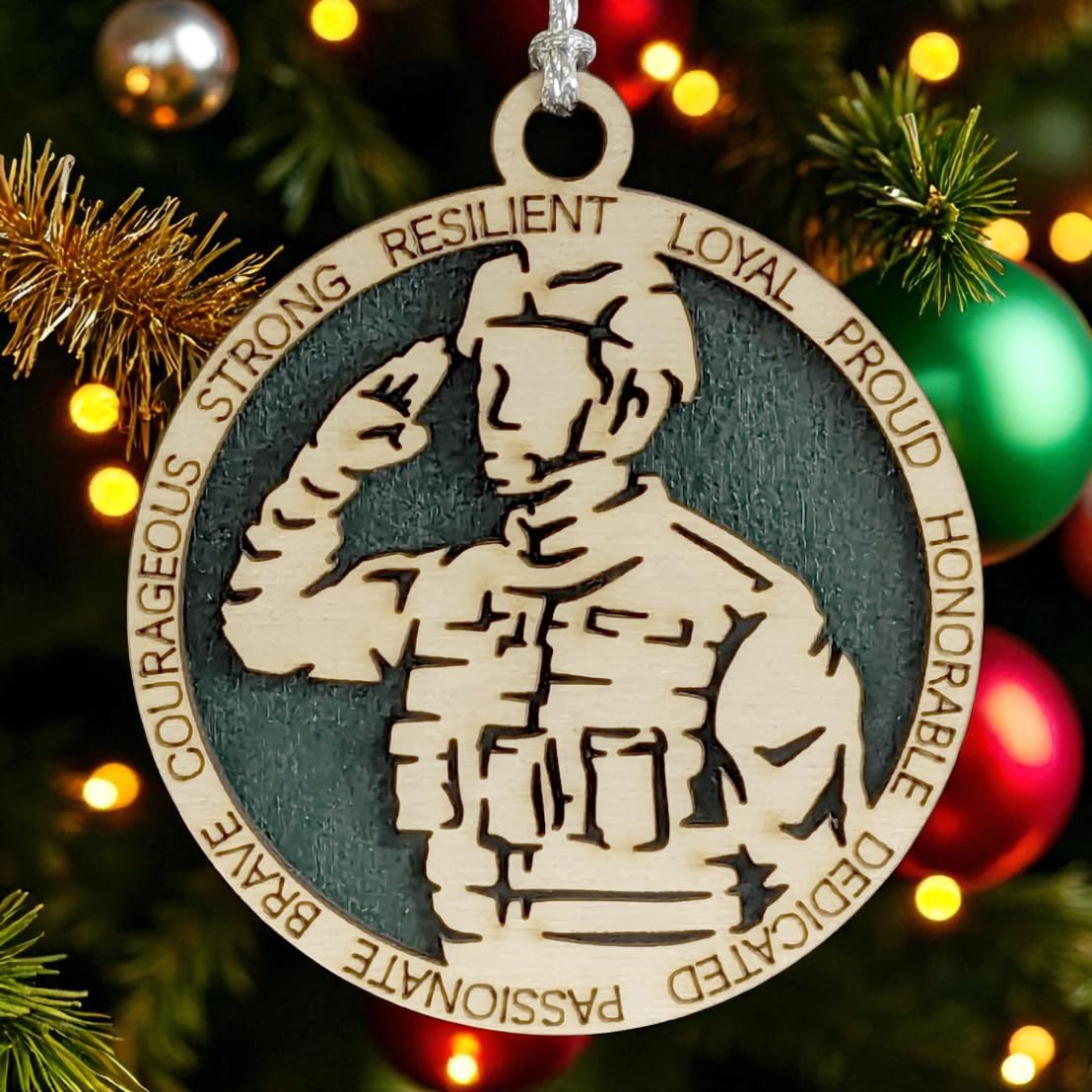3" Male Army Soldier Wood Ornament