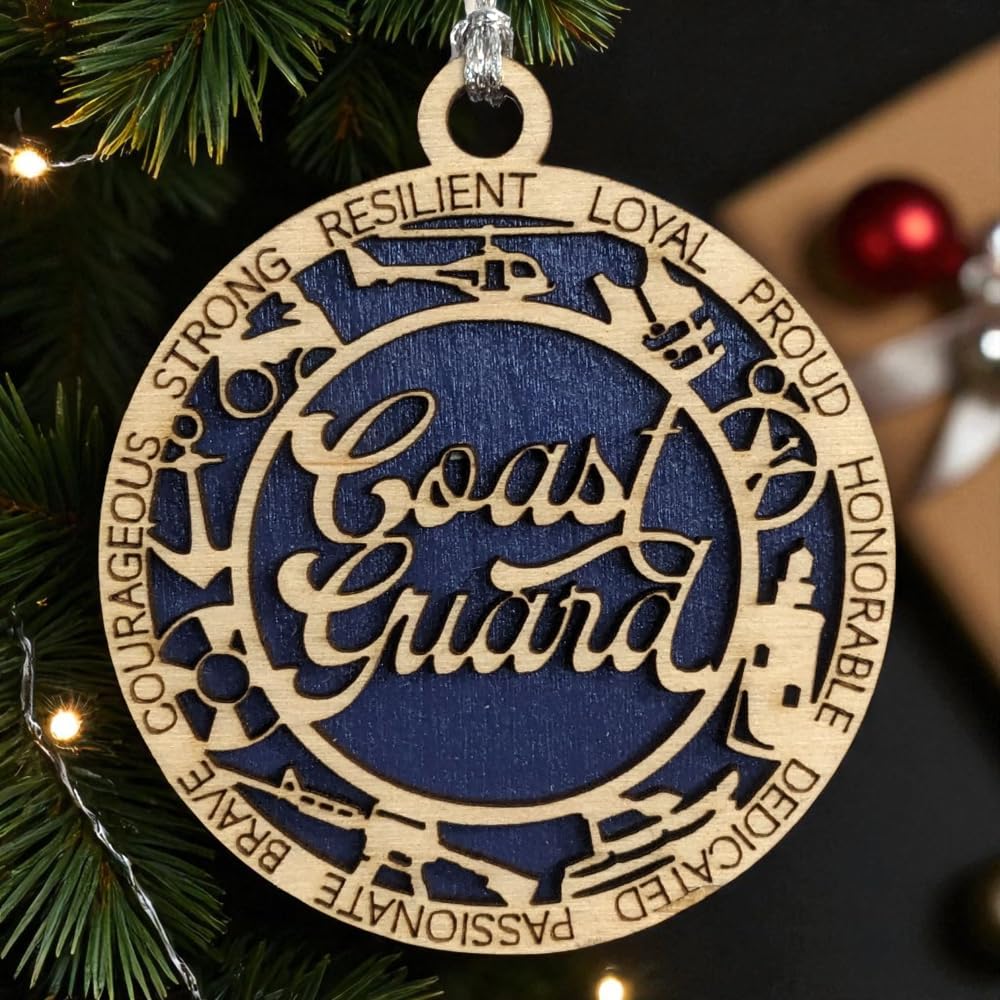 3" Coast Guard Script Ornament, Icons, Solid Blue