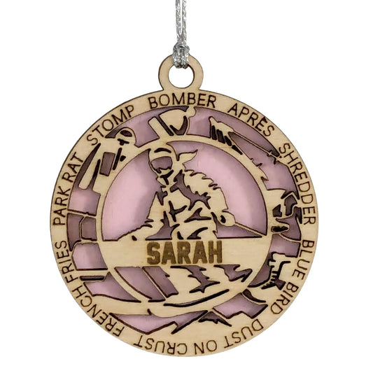 3" Custom Name Female Skier Gear Ornament