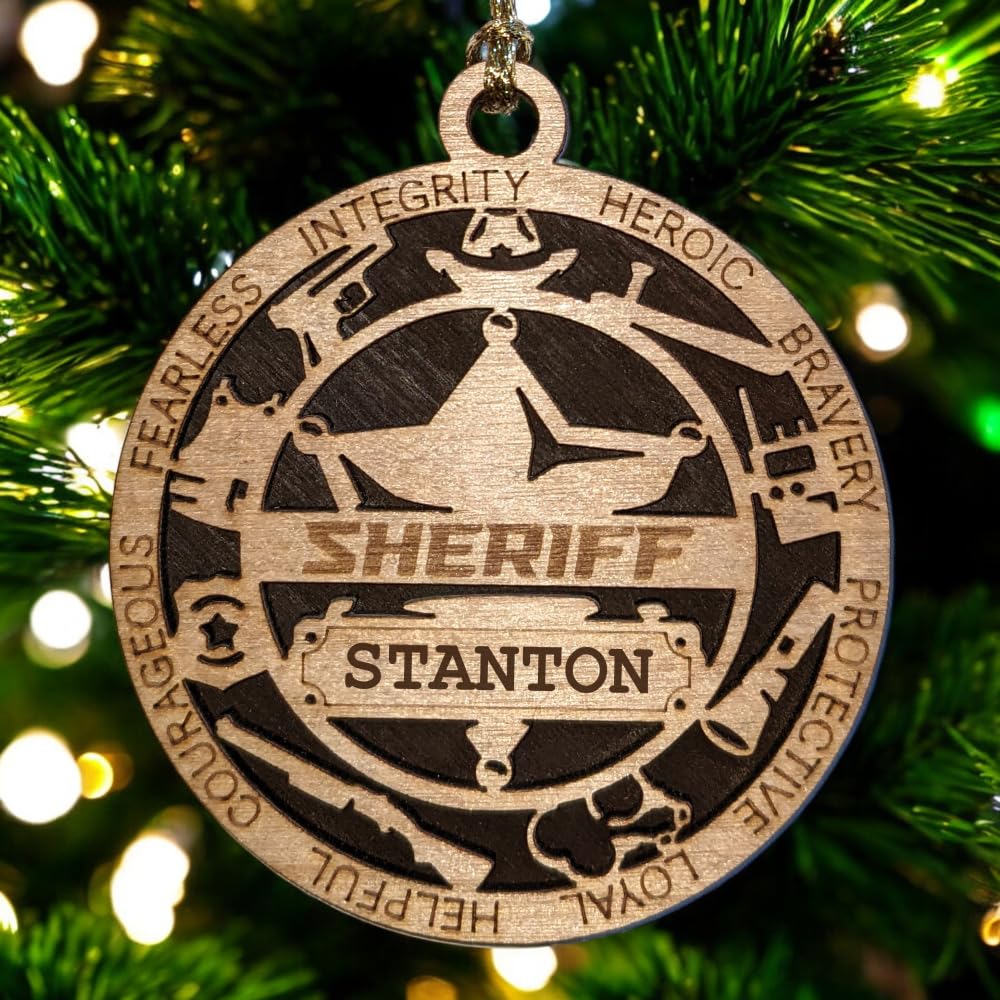Personalized 3" Sheriff 6-Pt Star Wood Ornament - Solid Backing