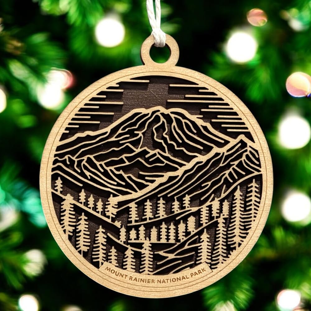 Mount Rainier National Park 3.5" Wood Christmas Ornament