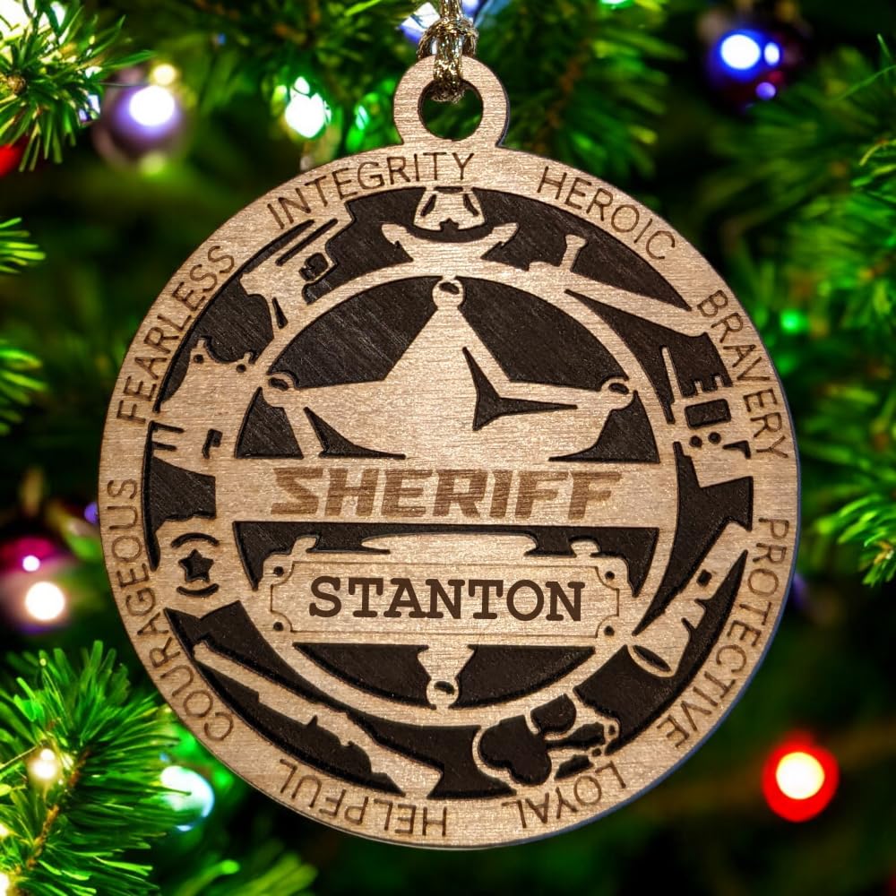 Personalized 3" Sheriff 6-Pt Star Wood Ornament - Solid Backing