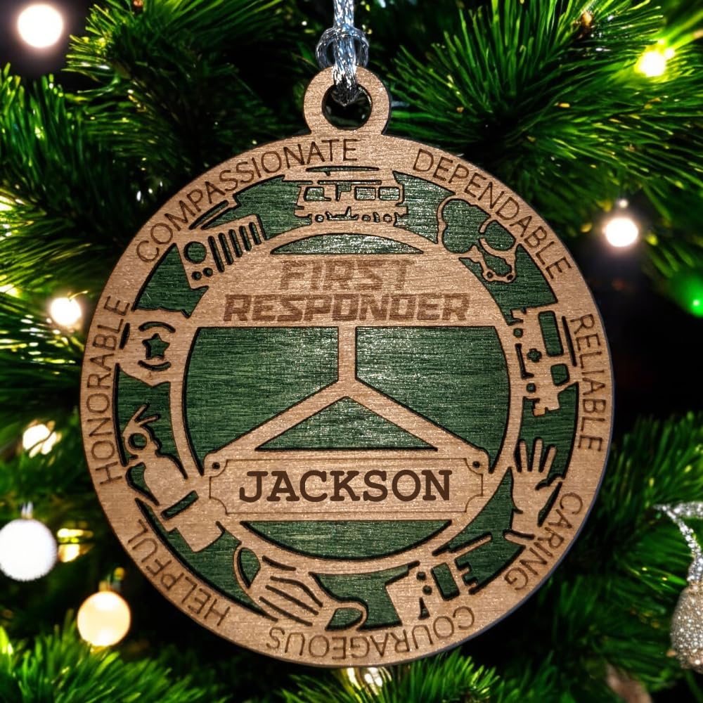 3" First Responder Wood Ornament - Cut Design