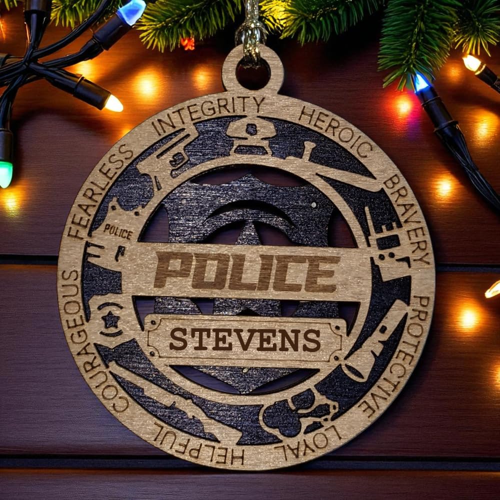 Personalized 3" Police Wood Christmas Ornament - Cut Layer