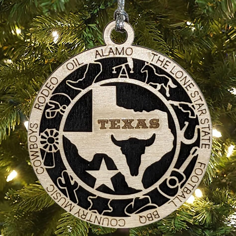 3" Texas State Pride Christmas Ornament, Wood