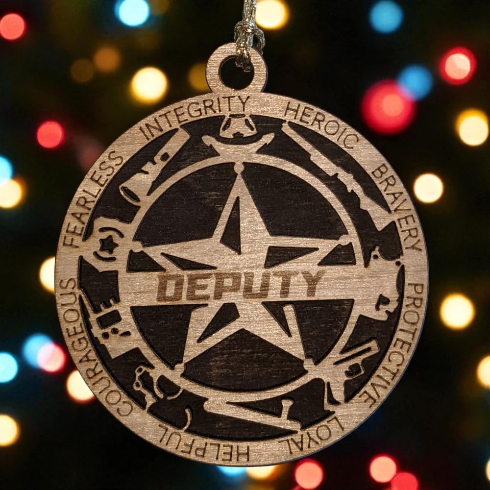 3" Deputy 5-Pt Badge Wood Ornament - Solid Backing