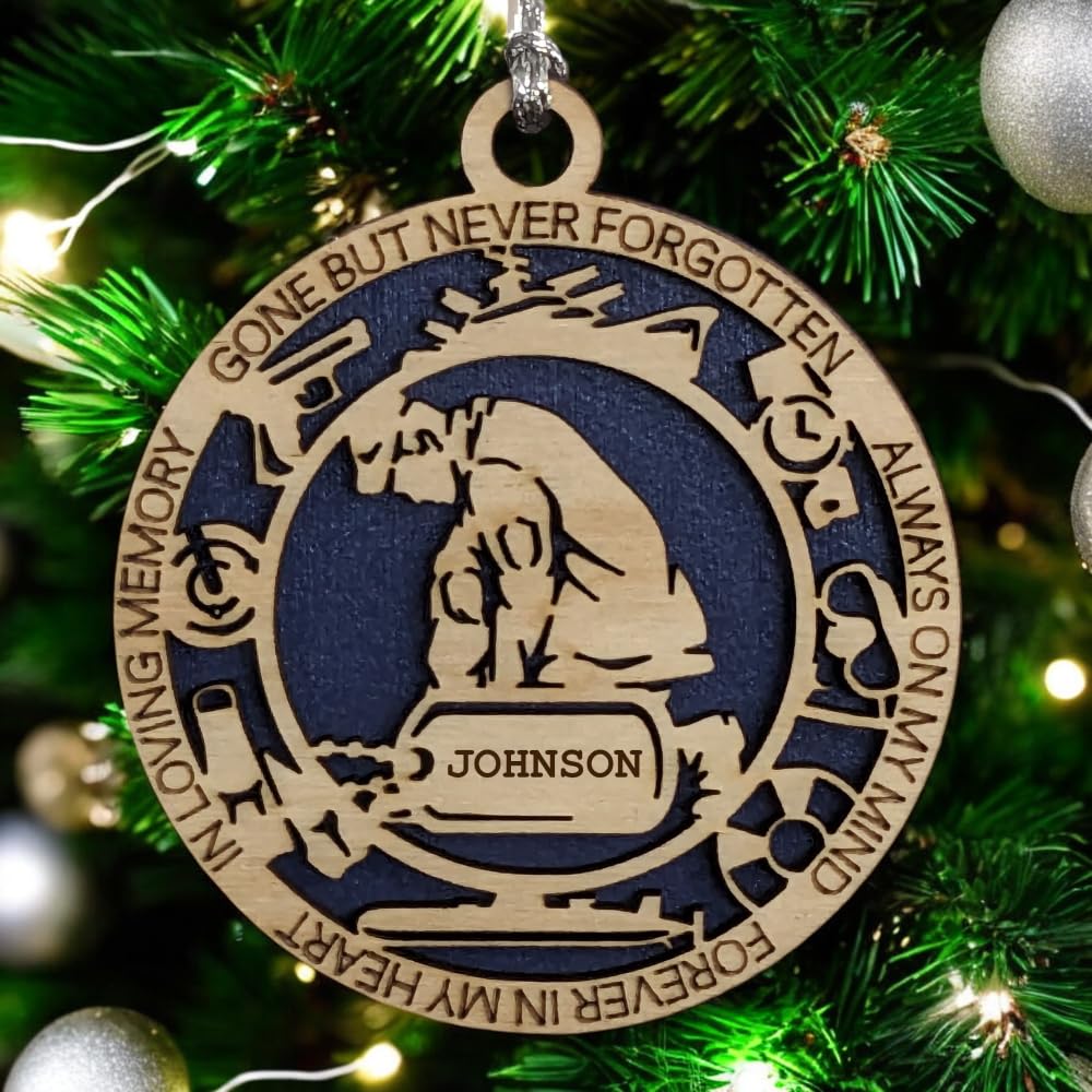 3" Navy Memorial Ornament, Kneeling, Icons, Dog Tag