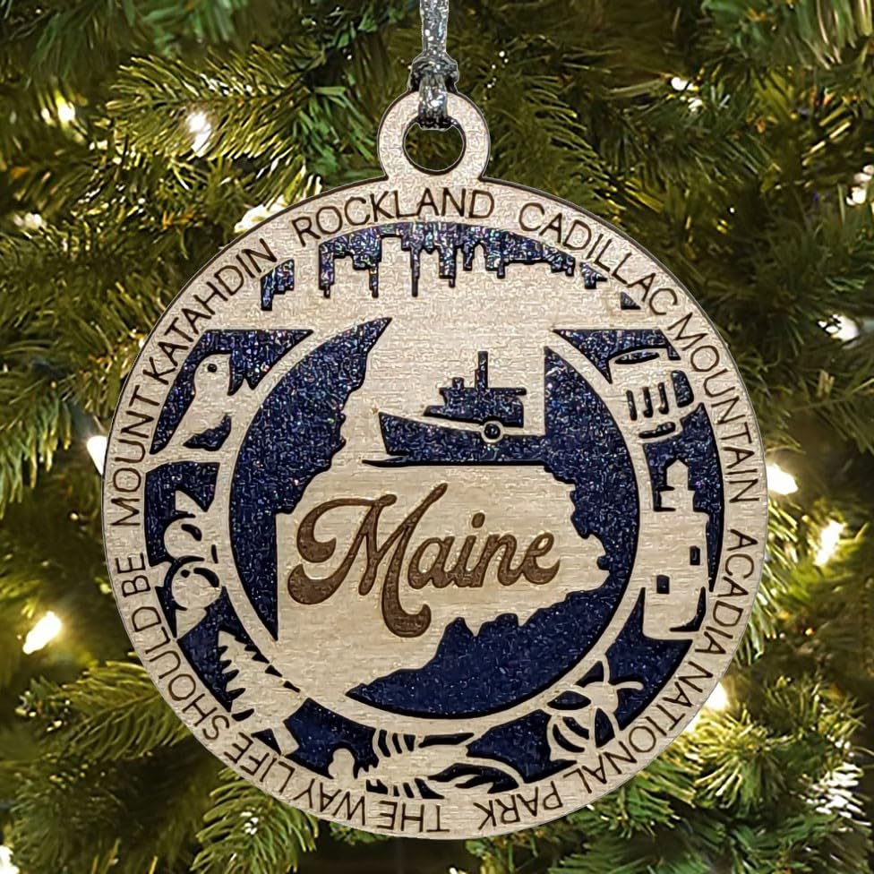 3" Maine State Pride Christmas Ornament, Wood