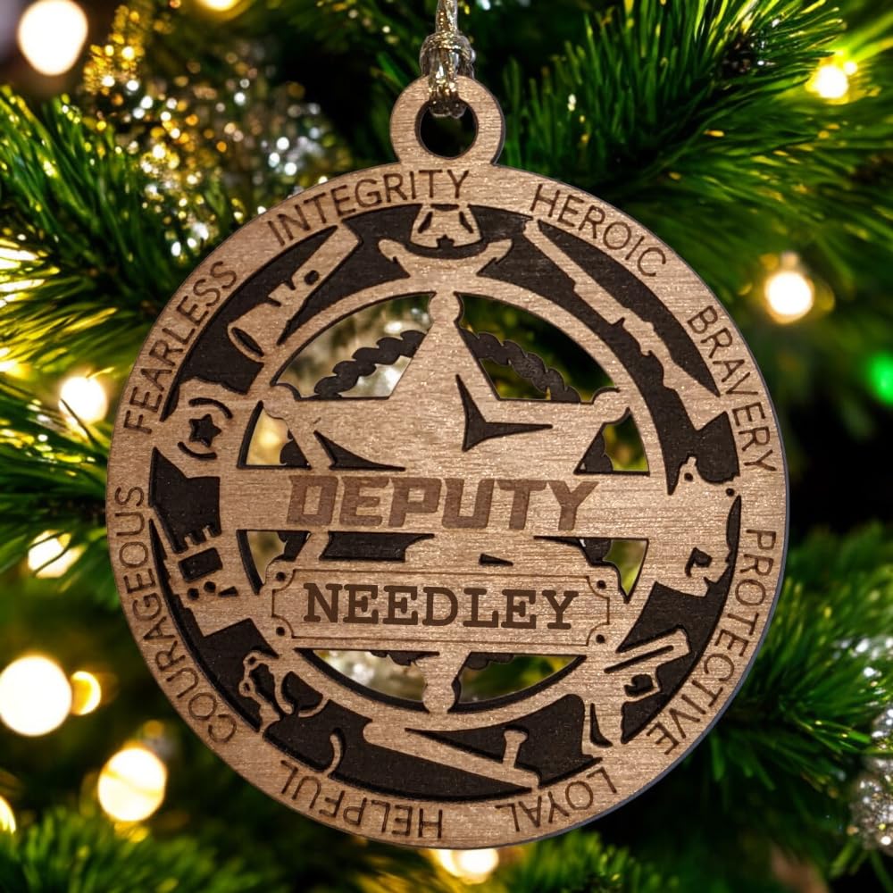 Personalized 3" Deputy 6-Pt Badge Wood Ornament - Cut Layer