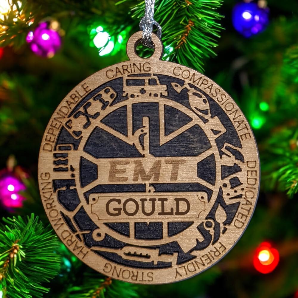 Personalized 3" EMT Wood Christmas Ornament - Solid Backing