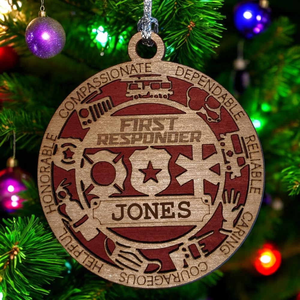 Personalized 3" First Responder Wood Ornament - Solid Backing