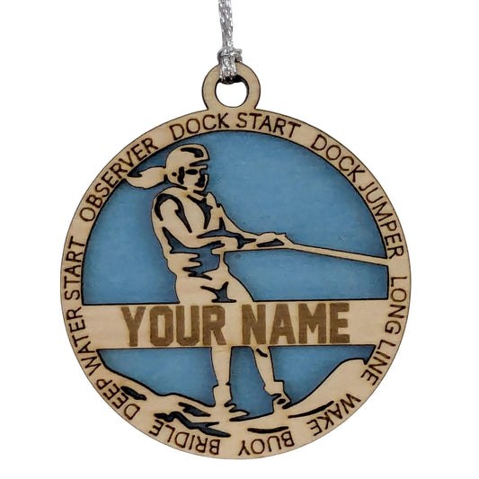 Handmade 3" Custom Name Female Water Skiing Ornament