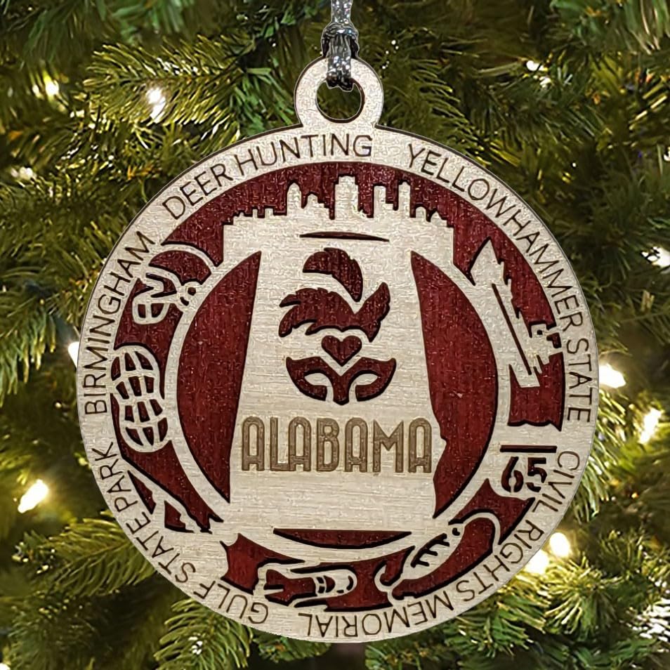 3" Alabama State Pride Christmas Ornament, Wood