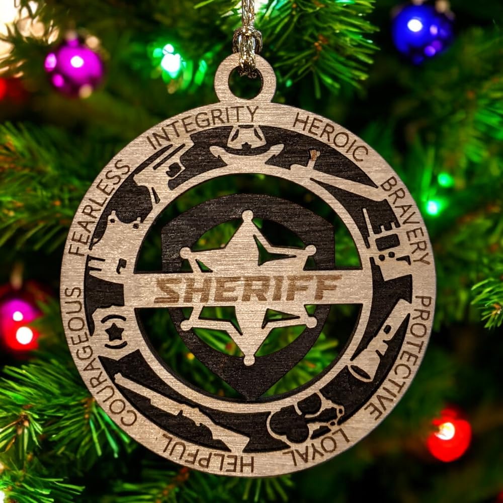 3" Sheriff 6-Pt Star Wood Ornament - Cut Layer