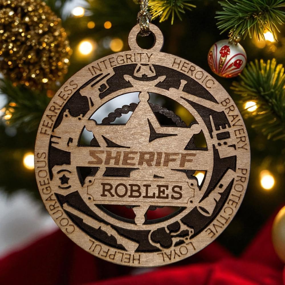 Personalized 3" Sheriff 6-Pt Star Wood Ornament - Cut Layer