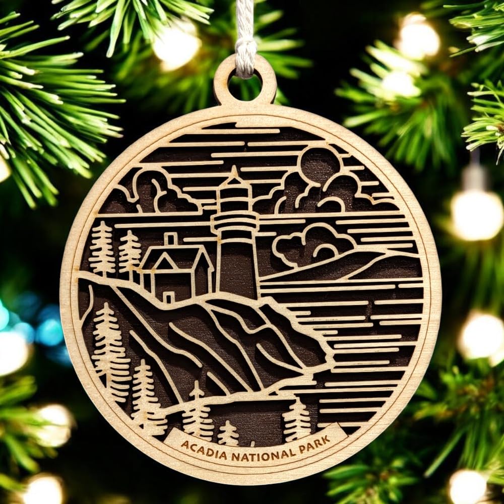 Acadia National Park 3.5" Wood Christmas Ornament / Car Charm