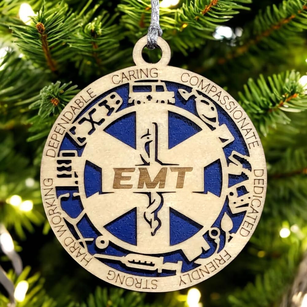 3" EMT Wood Christmas Ornament - Solid Backing