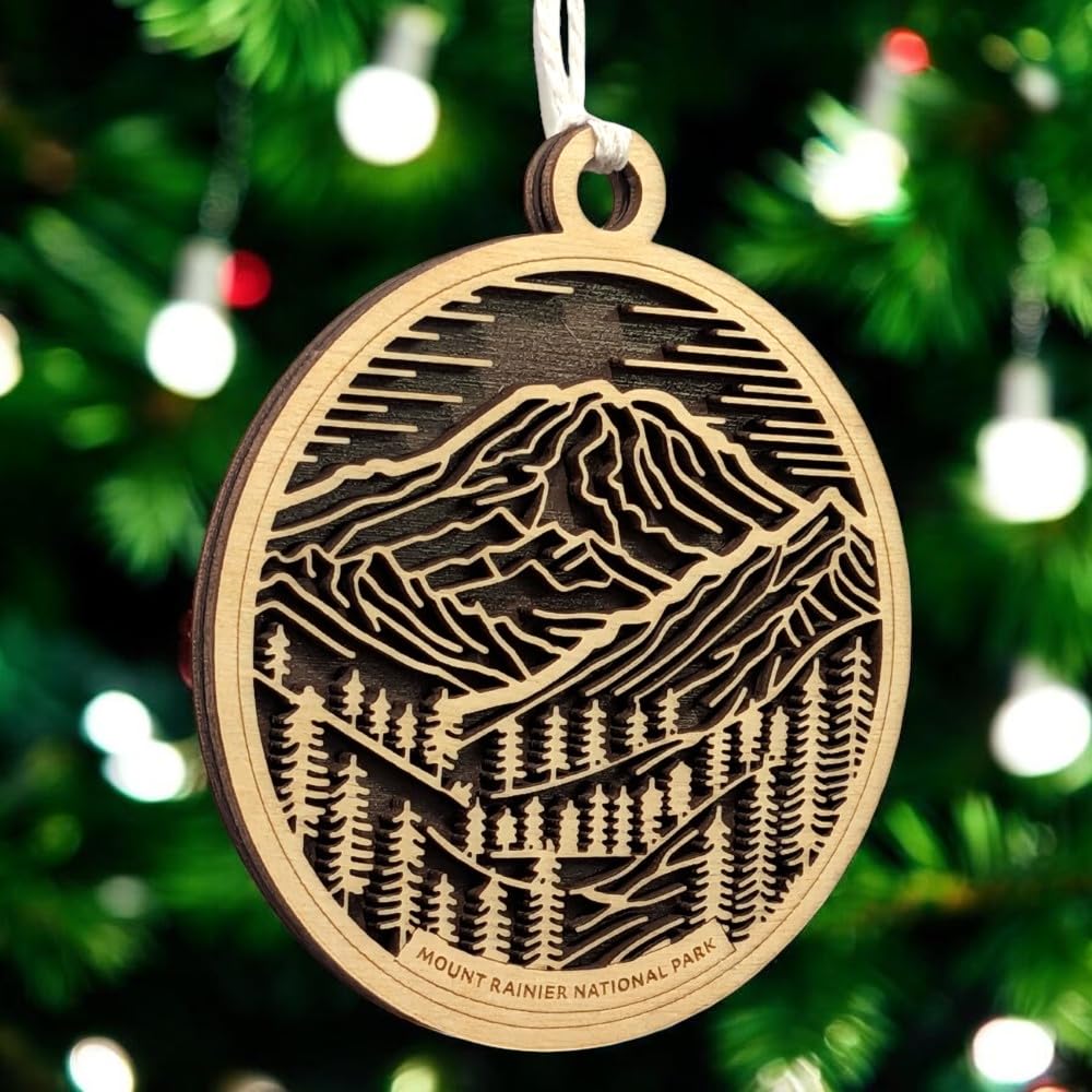 Mount Rainier National Park 3.5" Wood Christmas Ornament