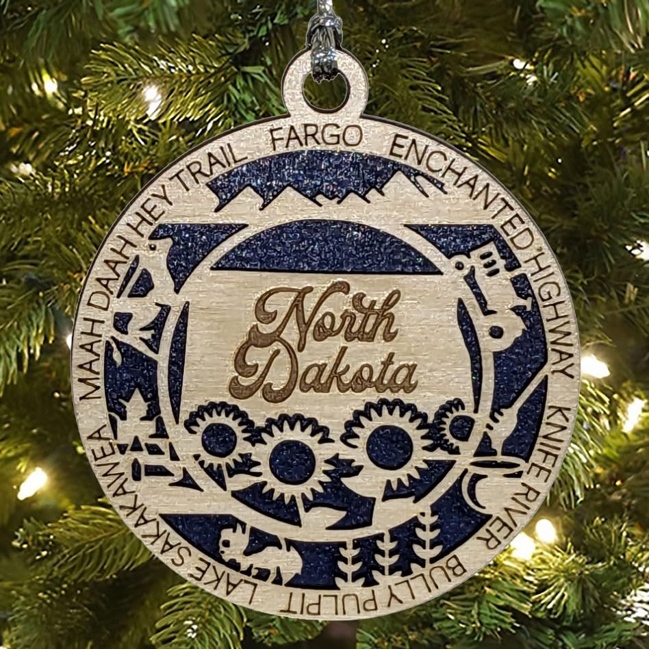 3" North Dakota Pride Christmas Ornament, Wood