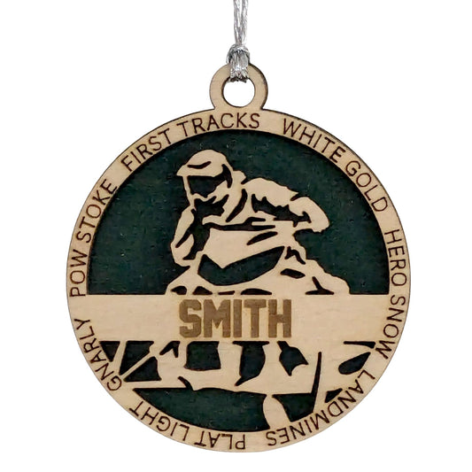 Handmade 3" Custom Name Snowmobiler Ornament