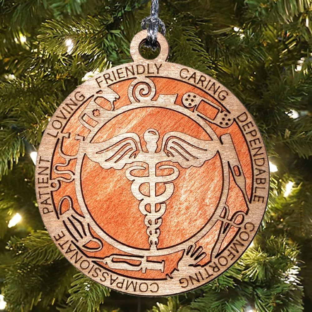 3" Caduceus Medical Symbol Ornament - Wood
