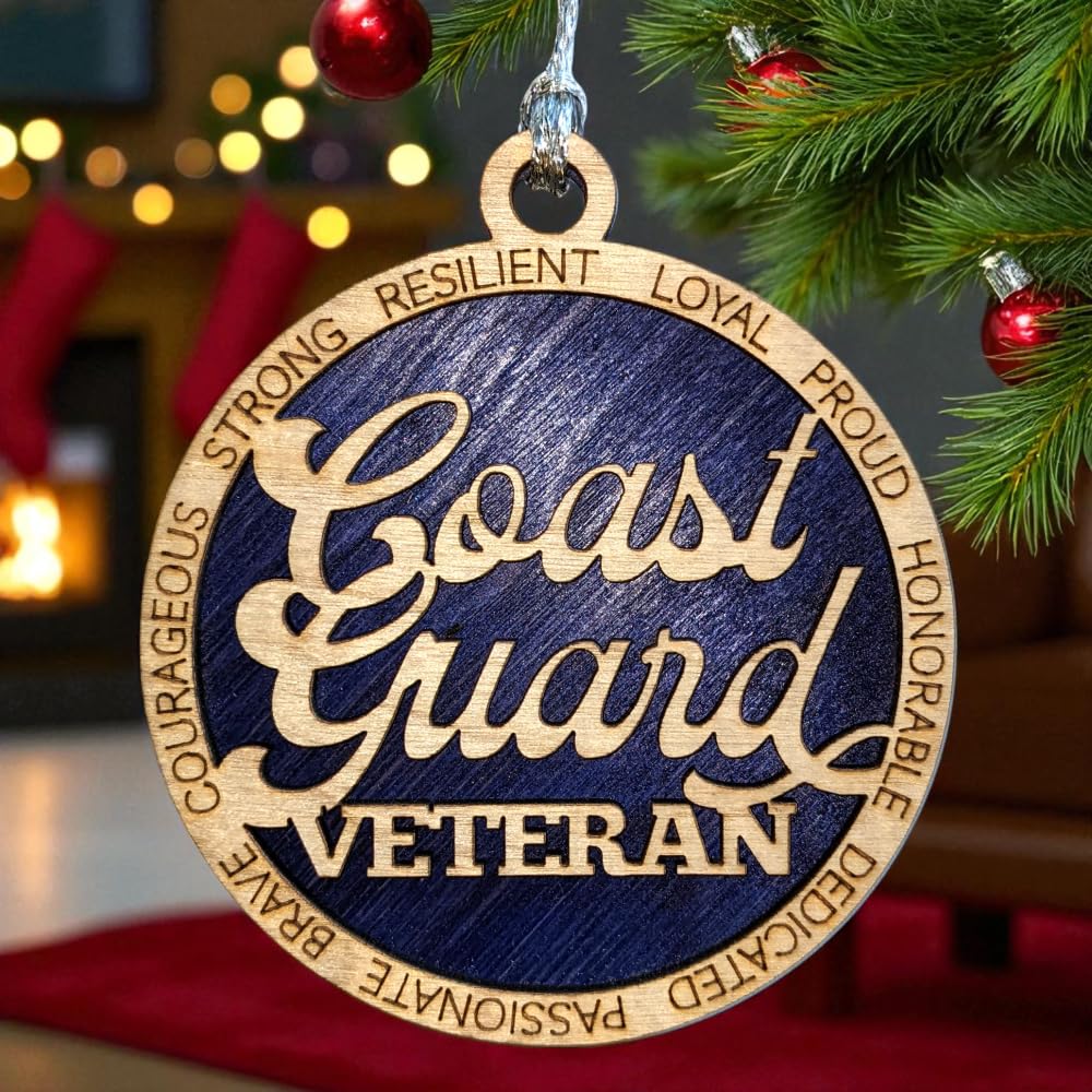 3" Coast Guard Veteran Script Ornament, Solid Blue