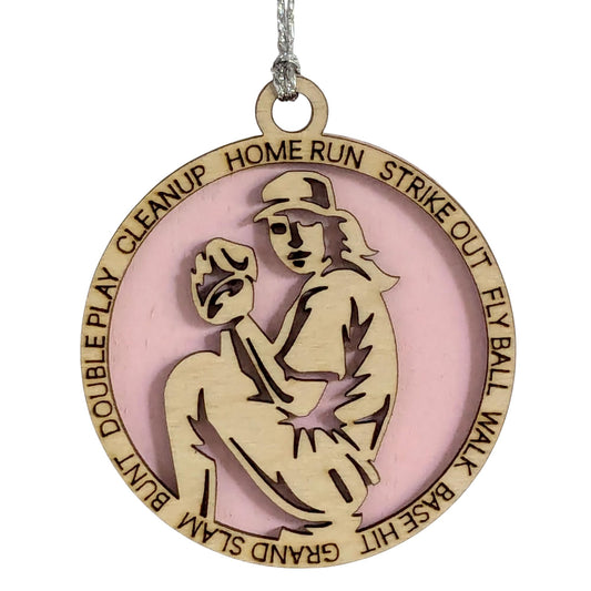 3" Female Righty Baseball Pitcher Wood Ornament