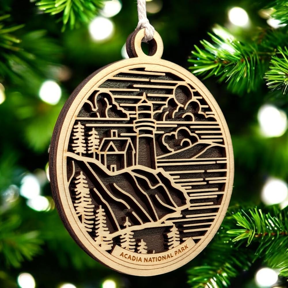 Acadia National Park 3.5" Wood Christmas Ornament / Car Charm