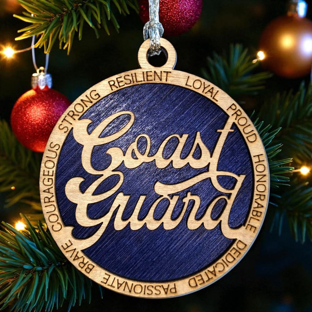 3" Coast Guard Script Ornament, Solid Blue