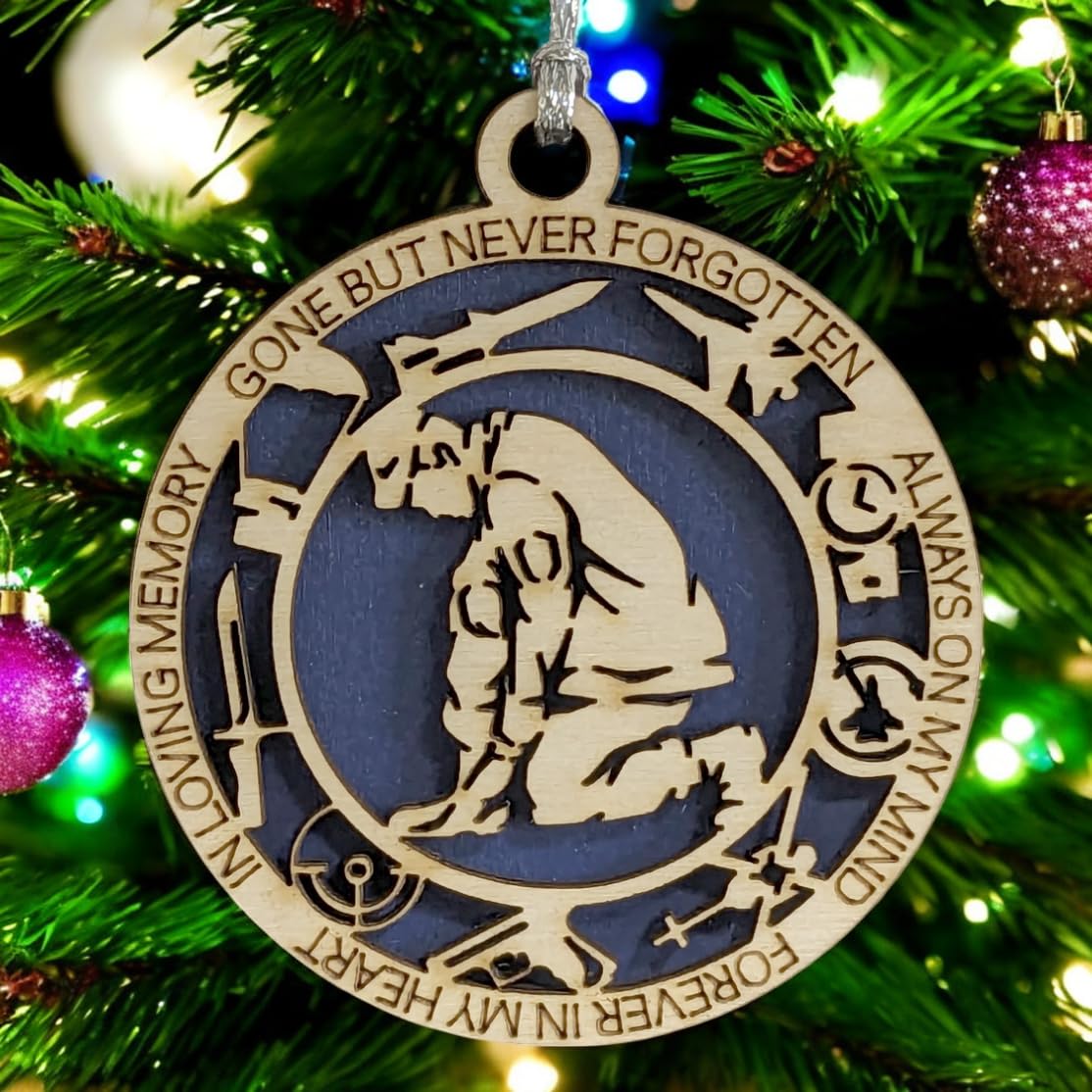 3" Kneeling Soldier Memorial Ornament, Icons, Wood