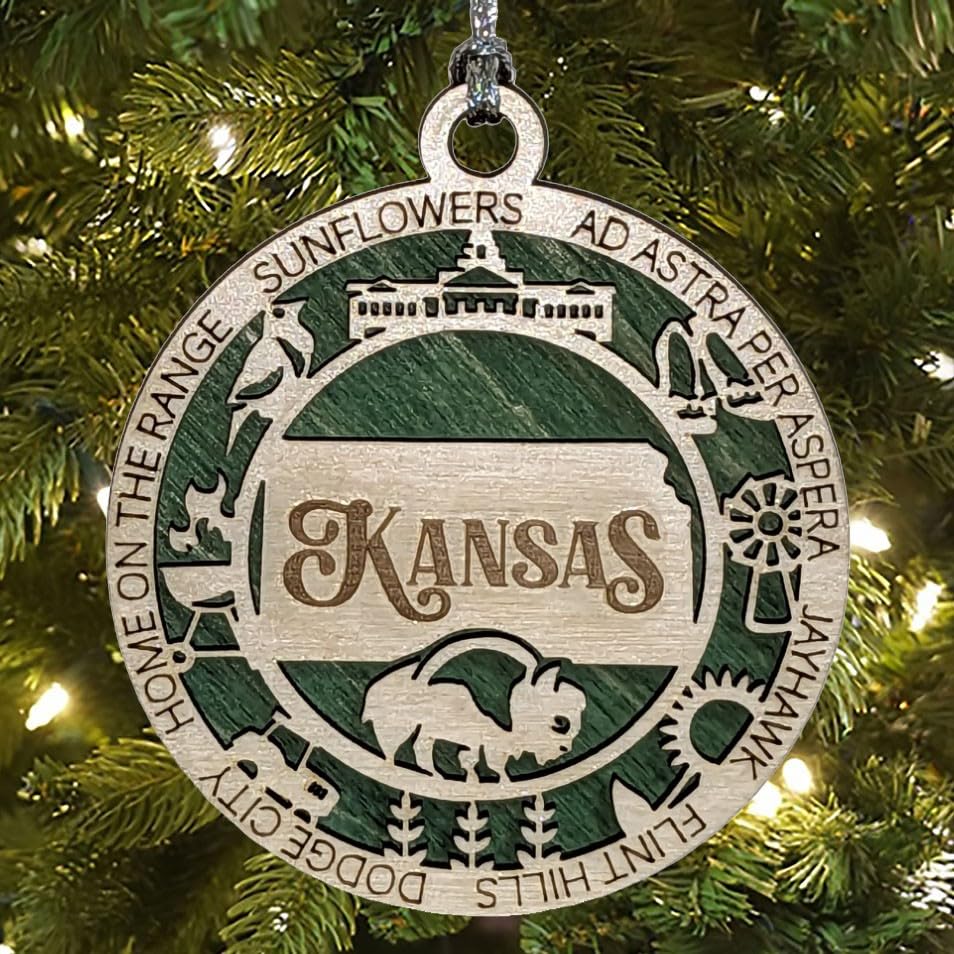 3" Kansas State Pride Christmas Ornament, Wood