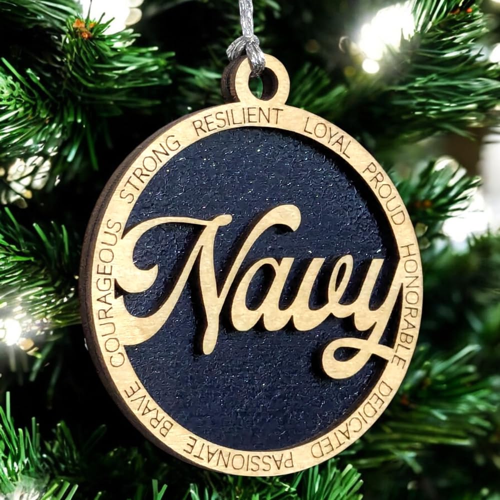 3" Navy Script Ornament, Solid Blue