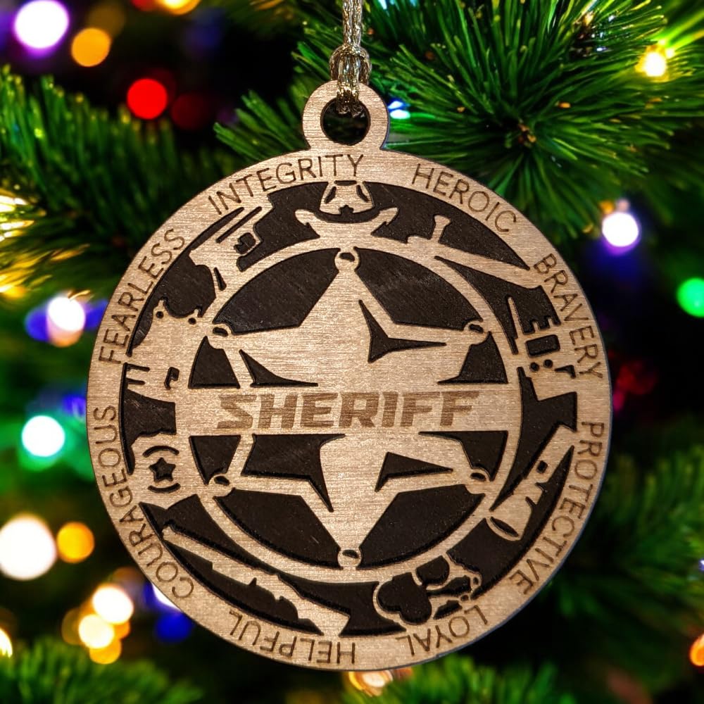 3" Sheriff 6-Pt Star Wood Ornament - Solid Backing