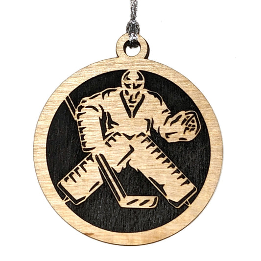 3" Hockey Goalie Wood Ornament / Car Charm