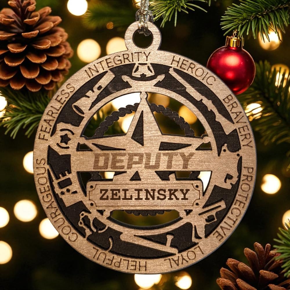 Personalized 3" Deputy 5-Pt Badge Wood Ornament - Cut Layer