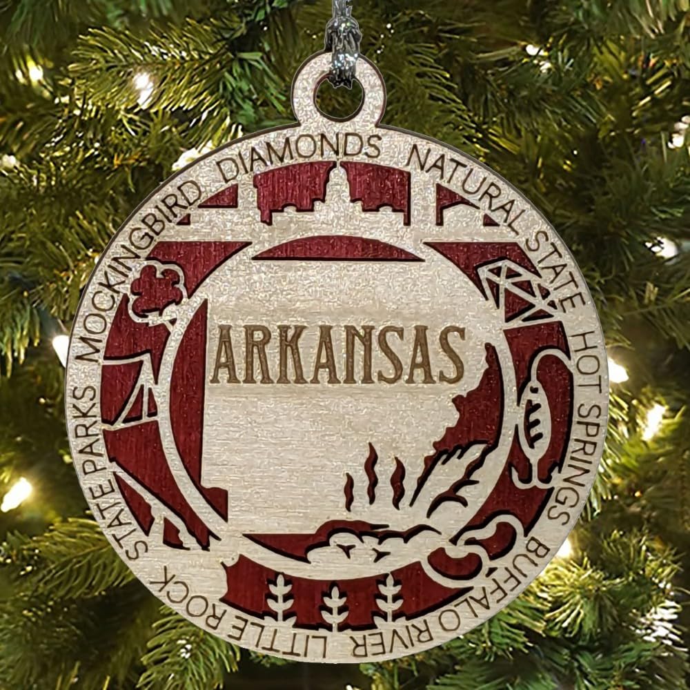 3" Arkansas State Pride Christmas Ornament, Wood
