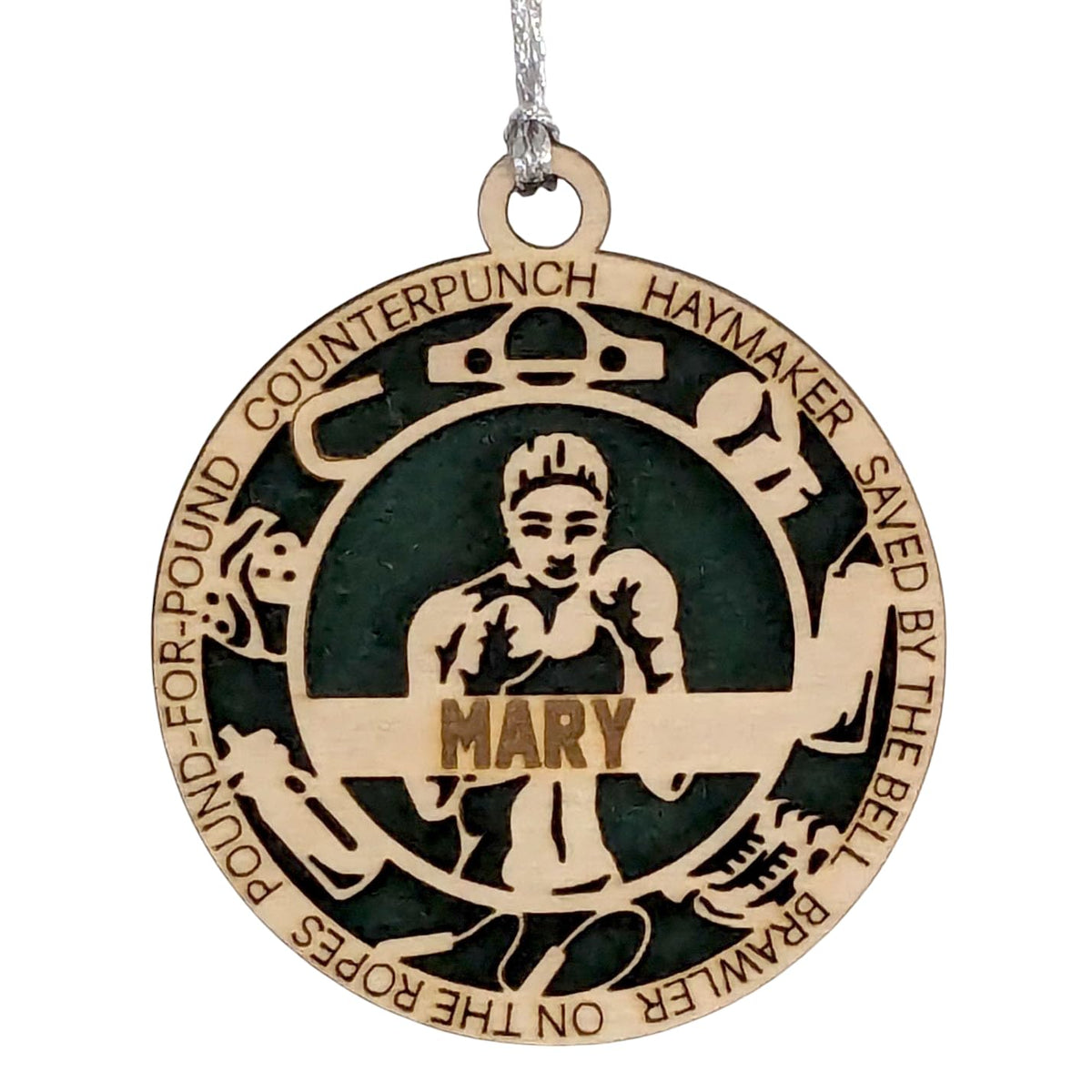 3" Custom Female Boxer Icons Wood Ornament