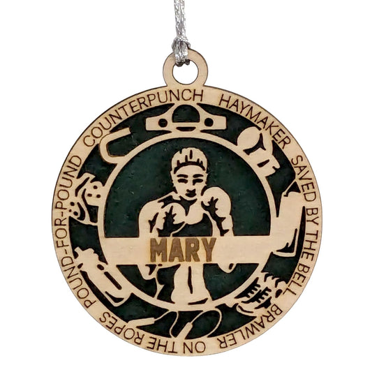 3" Custom Female Boxer Icons Wood Ornament