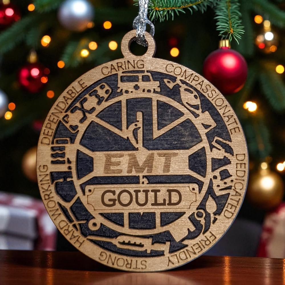 Personalized 3" EMT Wood Christmas Ornament - Solid Backing