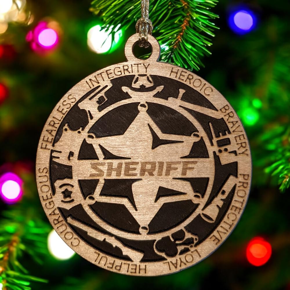 3" Sheriff 6-Pt Star Wood Ornament - Solid Backing