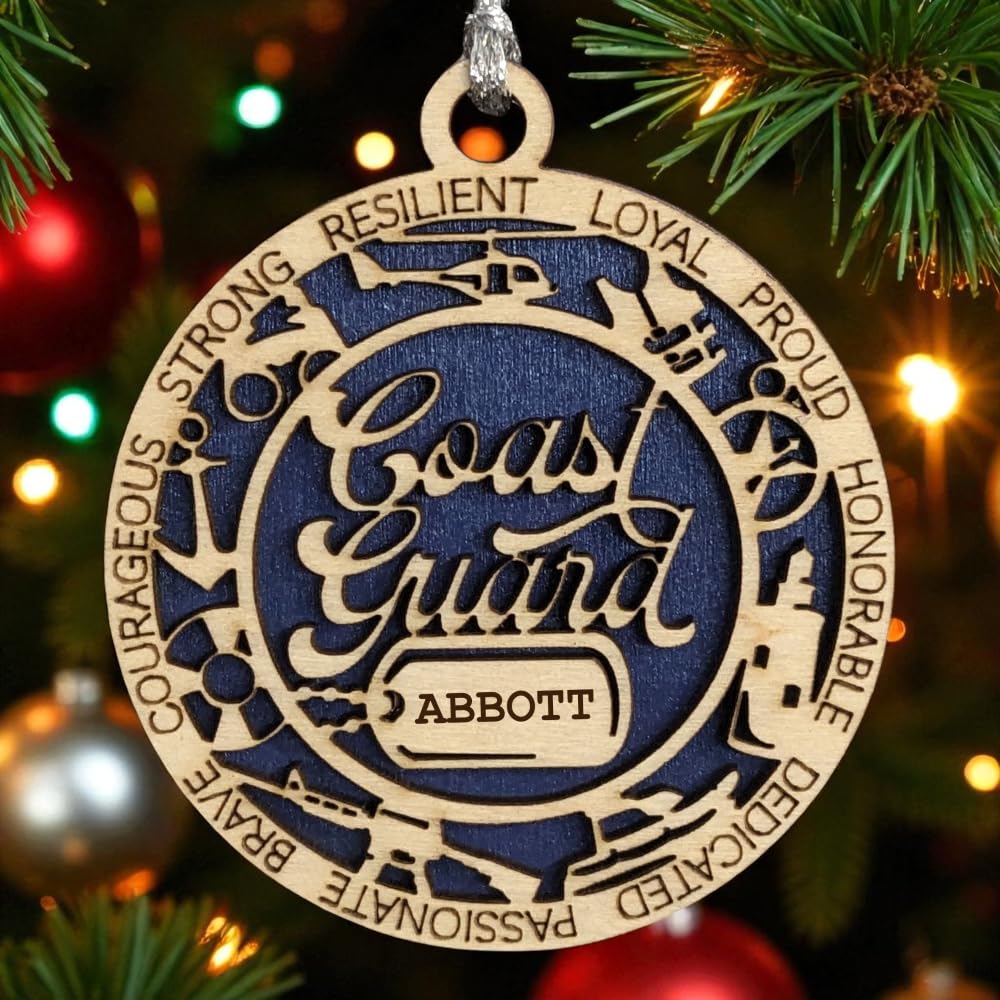 3" Coast Guard Script Ornament, Icons, Dog Tag, Custom Border