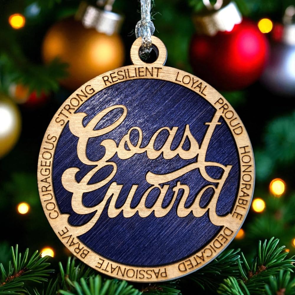 3" Coast Guard Script Ornament, Solid Blue