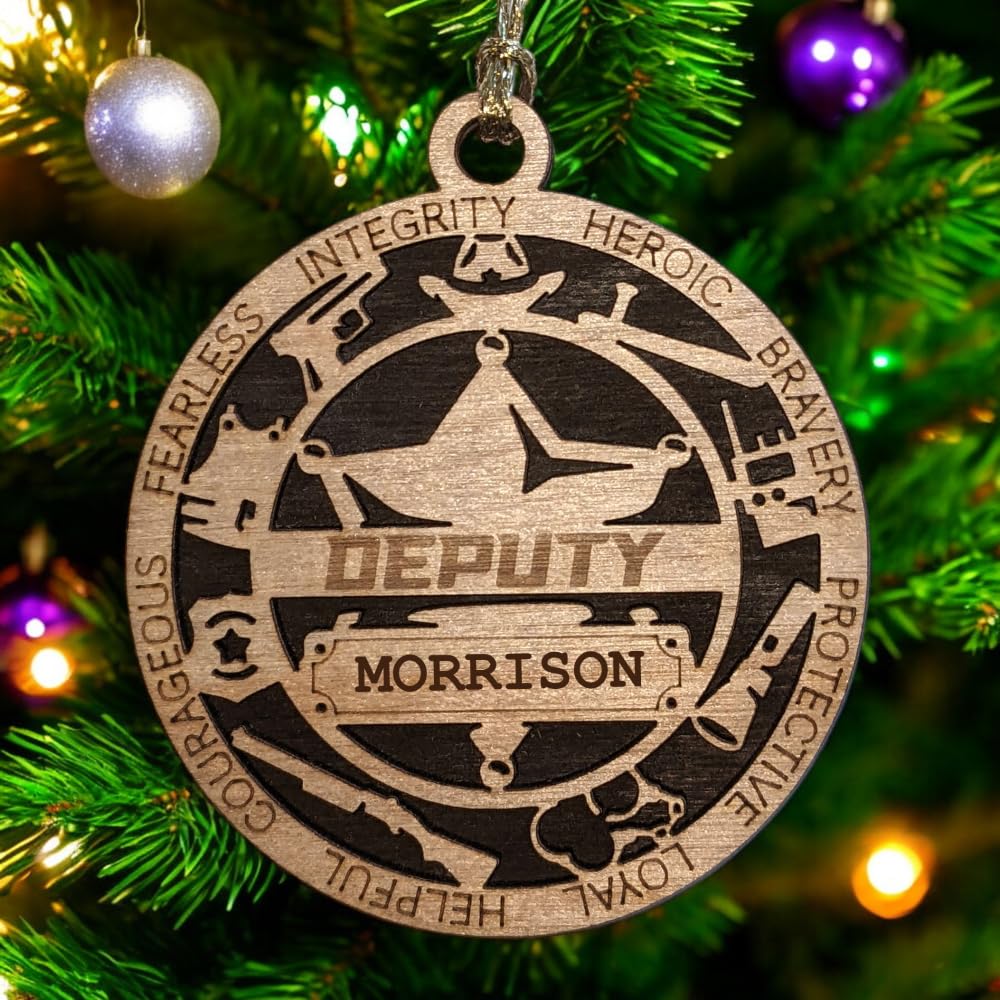 Personalized 3" Deputy 6-Pt Badge Wood Ornament - Solid Backing