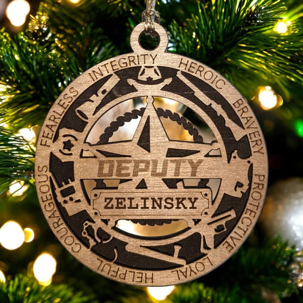Personalized 3" Deputy 5-Pt Badge Wood Ornament - Cut Layer