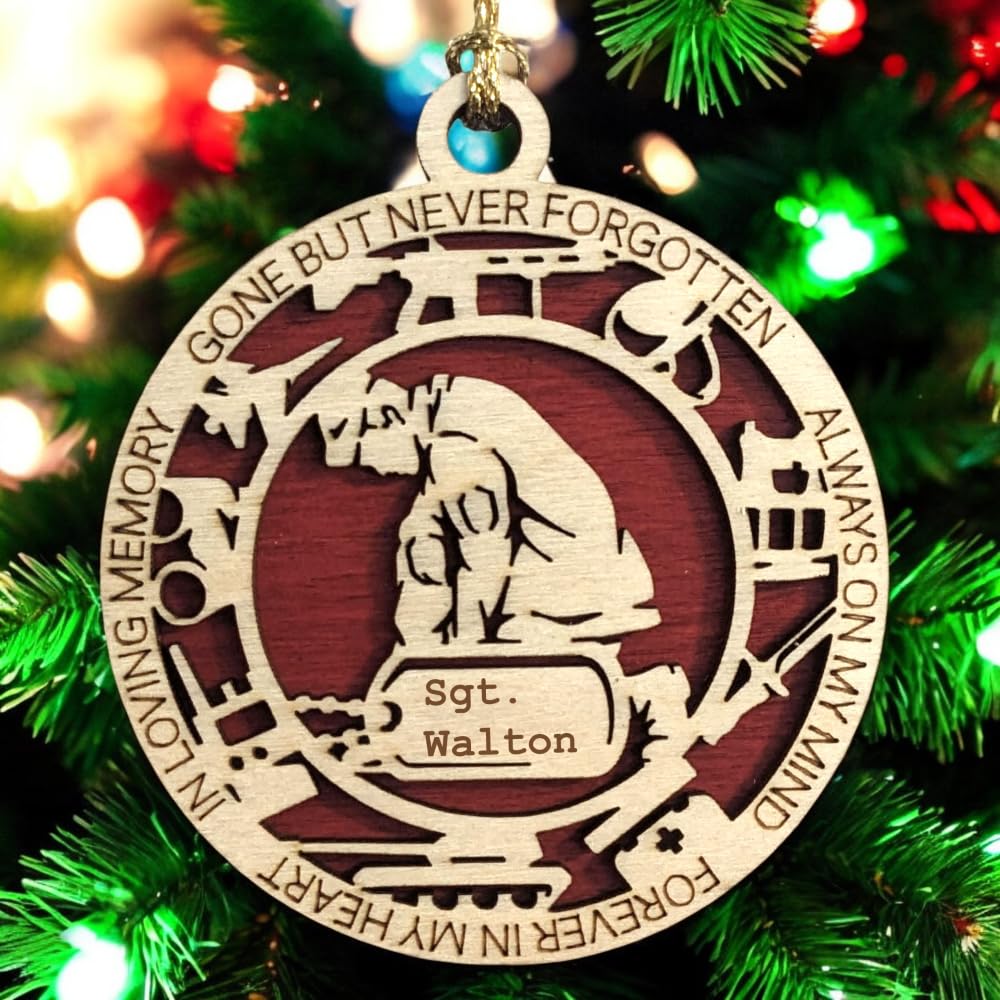 3" Marines Inspired Memorial Ornament, Kneeling, Icons, Dog Tag