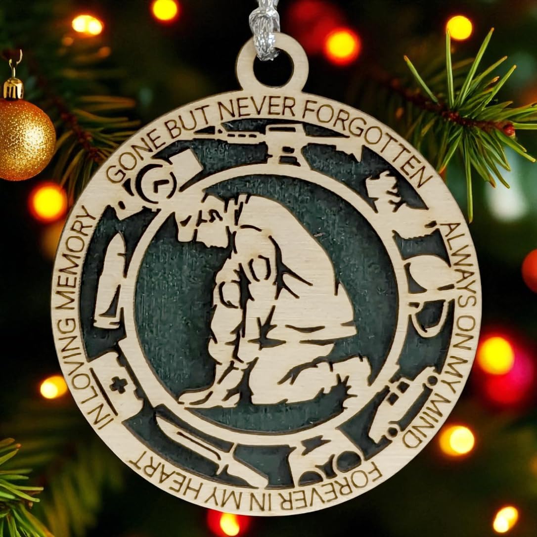 3" Army Kneeling Soldier Ornament, Icons, Wood
